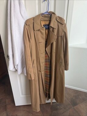 Burberry Tan Double-Breasted Trench Coat with Signature Check Lining